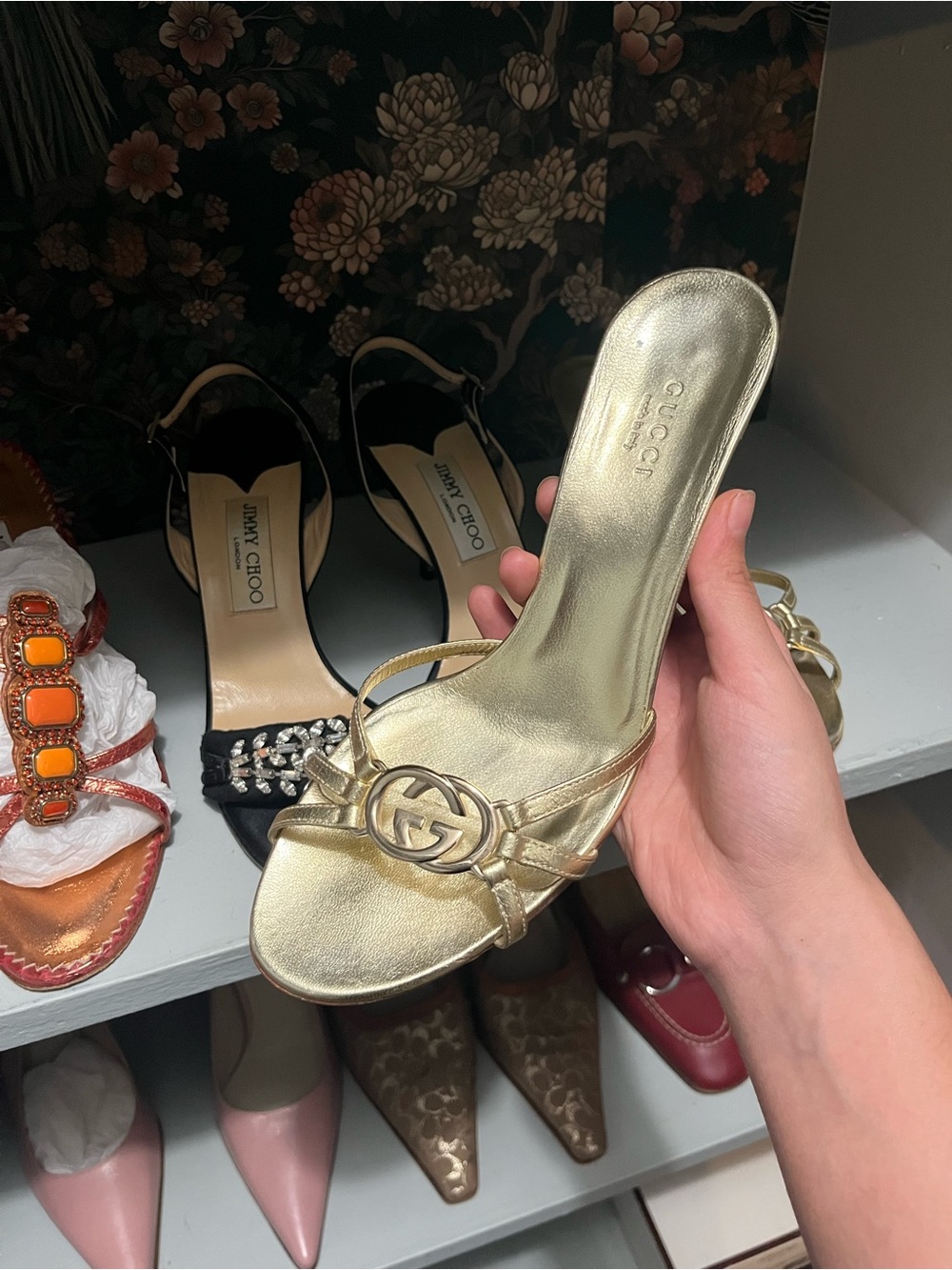 Gucci Metallic Gold Interlocking GG Slide Heel